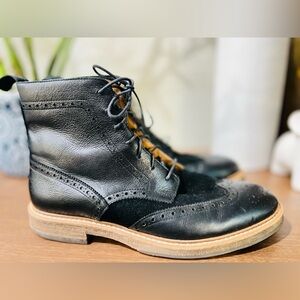 1901 Calgary Boots Mens Sz 13  Wing Tip pure Black Leather Lace Up Lug Soles